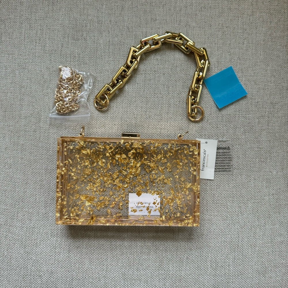 Francesca's Collections Gold Flake Clear Acrylic Box Clutch